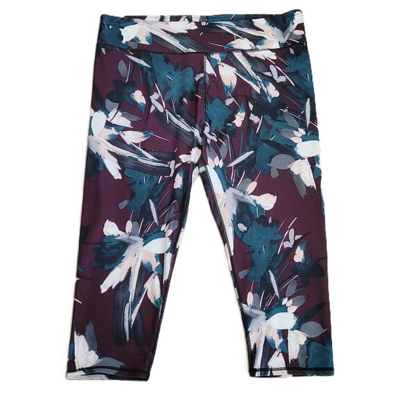 Fabletics Women's Activewear Capri Floral Leggings Burgundy Teal Size‎ 3X - Picture 1 of 10